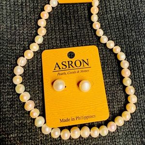 Pearl necklace and earrings